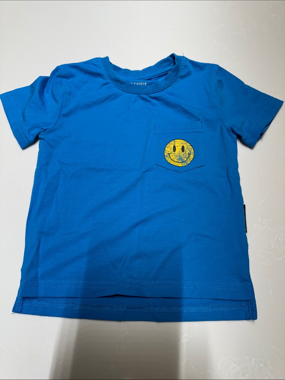 Little Bipsy Bright Blue Short-Sleeve Tee with Yellow Smiley Pocket